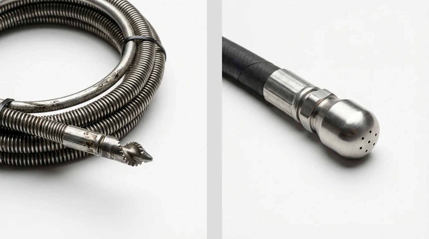 Drain snake cable and hydro jetting nozzle used for drain cleaning in Camdenton, MO
