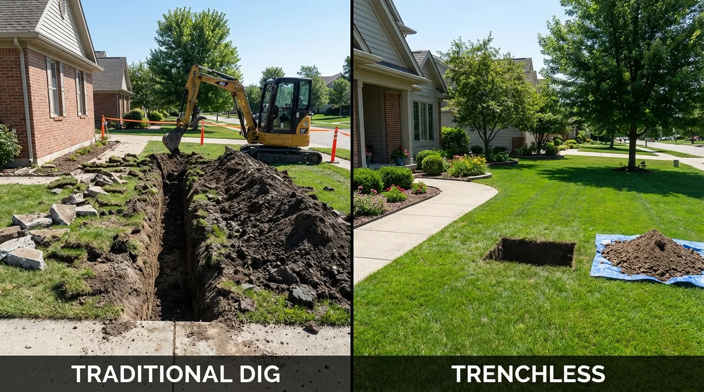 Trenchless sewer repair with minimal yard damage versus traditional excavation in Camdenton, MO